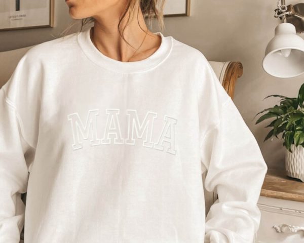 Personalized Mama Sweatshirt With Kid Names On Sleeve, Embroidered Sweatshirt For Mom