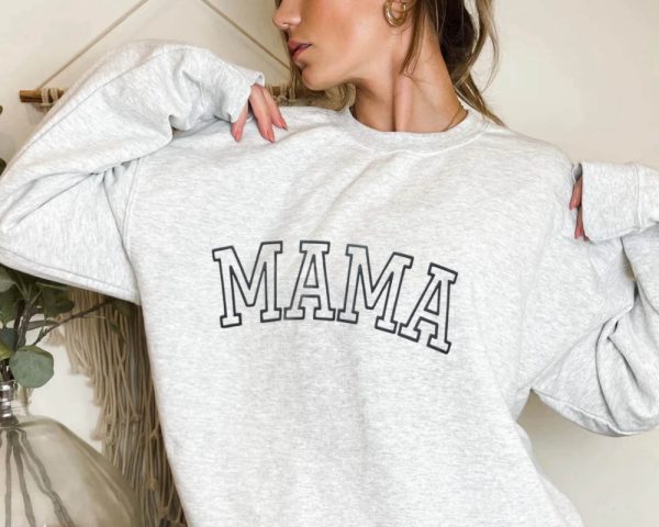 Personalized Mama Sweatshirt With Kid Names On Sleeve, Embroidered Sweatshirt For Mom