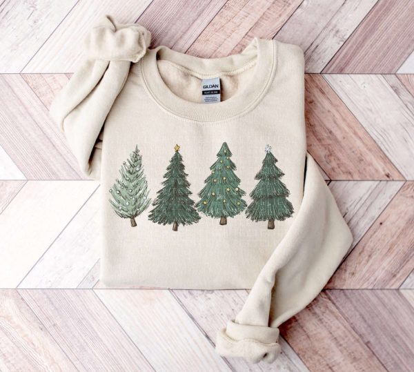 Embroidered Christmas Sweatshirt, Christmas Crewneck Pullover Christmas Tree Holiday Sweaters