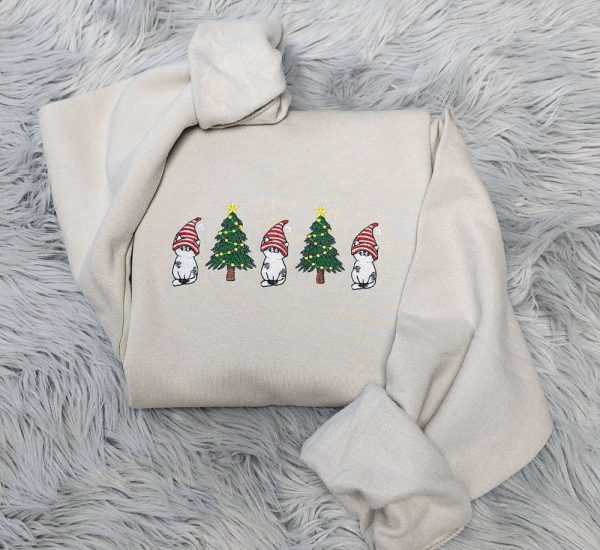 Embroidered Christmas Cute Cat Sweatshirt, Best Gift For Cat Lover