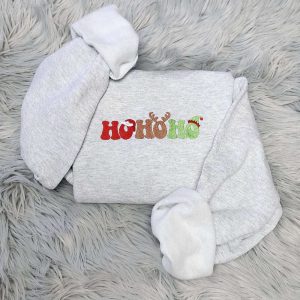 Embroidered Ho Ho Ho Christmas Sweatshirt, Ho Ho Ho Santa Unisex Sweatshirt For Family
