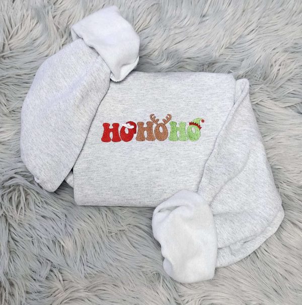 Embroidered Ho Ho Ho Christmas Sweatshirt, Ho Ho Ho Santa Unisex Sweatshirt For Family