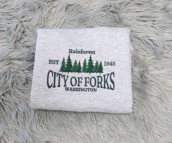 Embroidered City Of Forks Sweatshirt, Christmas Embroidered Sweatshirt For Family