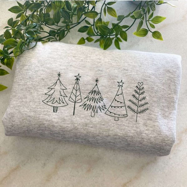 Embroidered Christmas Tree Sweatshirt, Farm Fresh Shirt, Christmas Gift For Mom
