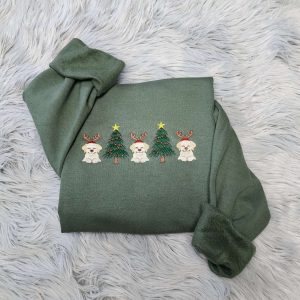 Embroidered Christmas Dogs Sweatshirt, Christmas Happy Dogs with Christmas Tree Embroidered