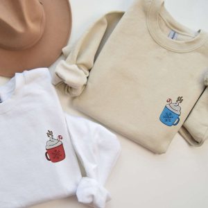 Embroidered Couples Matching Hot Cocoa Christmas Sweatshirts  For Men Women