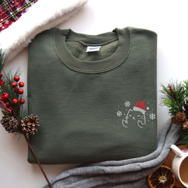 Christmas Cat Embroidered Sweatshirt, Funny Sarcastic Sweatshirt For Cat Lover