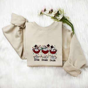 Snowman Drink Drank Drunk Christmas Embroidered Sweatshirt, Gift For Christmas