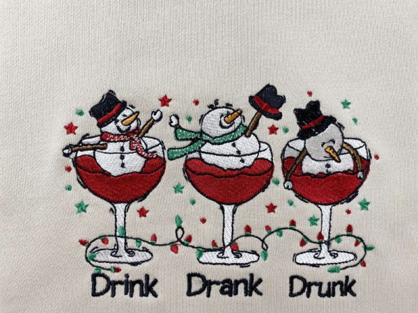 Snowman Drink Drank Drunk Christmas Embroidered Sweatshirt, Gift For Christmas