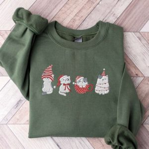 Embroidered Cat Christmas Sweatshirt, Meowy Christmas…