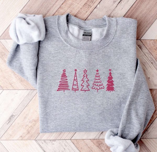 Embroidered Christmas Sweatshirt, Christmas Tree Sweatshirt For Women