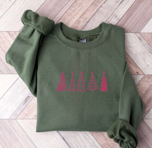 Embroidered Christmas Sweatshirt, Christmas Tree Sweatshirt For Women