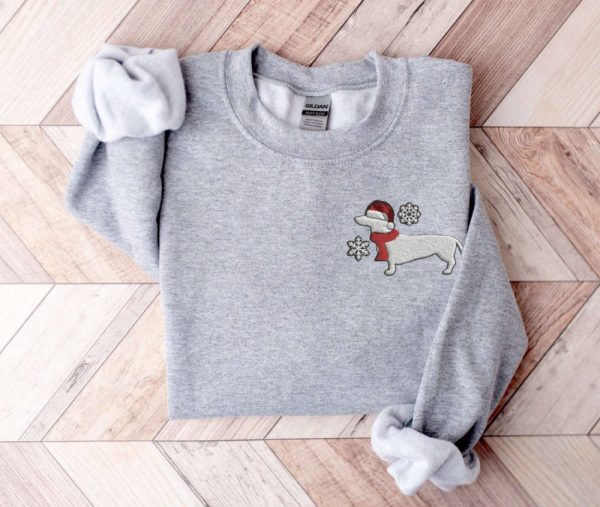 Embroidered Dachshund Christmas Sweatshirt, Dog Christmas Sweater, Dachshund Gift