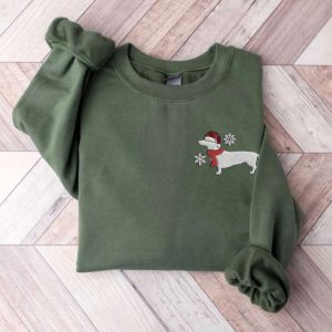 Embroidered Dachshund Christmas Sweatshirt, Dog Christmas…