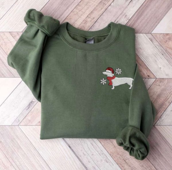 Embroidered Dachshund Christmas Sweatshirt, Dog Christmas Sweater, Dachshund Gift