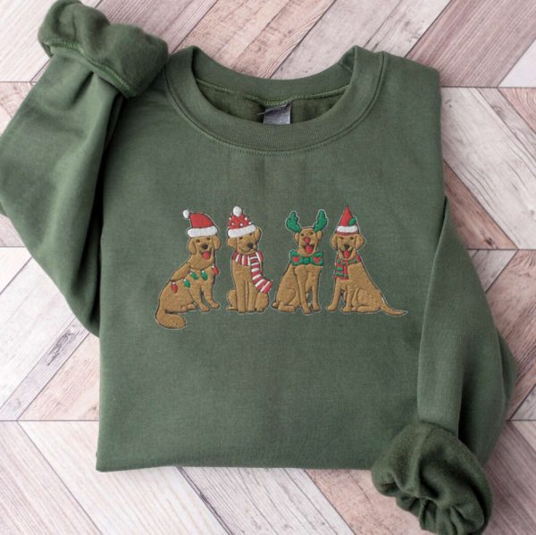 Embroidered Christmas Dog Sweatshirt, Christmas Dog Crewneck, For Dog Lovers