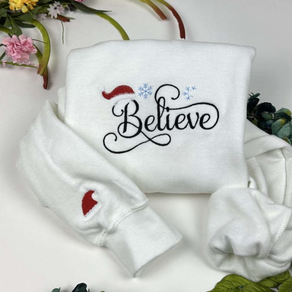 Christmas Sweatshirt Embroidered, Believe Santa Sweatshirts, Gift For Christmas