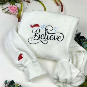 Christmas Sweatshirt Embroidered, Believe Santa Sweatshirts,…