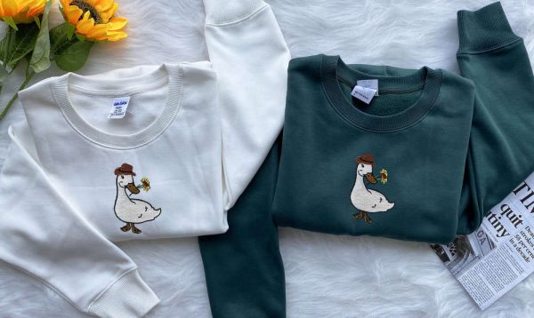 Embroidered Cowboy Goose Sweatshirt, Ducks and Flowers Embroidered Sweatshirt For Family