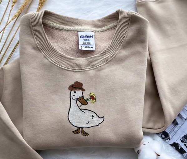 Embroidered Cowboy Goose Sweatshirt, Ducks and Flowers Embroidered Sweatshirt For Family