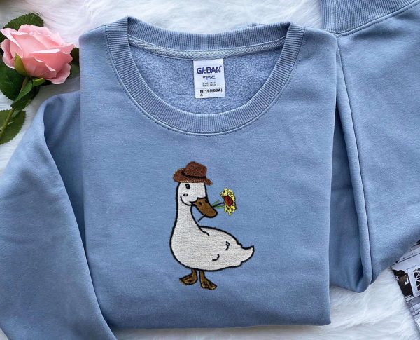 Embroidered Cowboy Goose Sweatshirt, Ducks and Flowers Embroidered Sweatshirt For Family