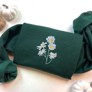 Embroidered Daisy Sweatshirt, Daisy Sweatshirt, Flower…