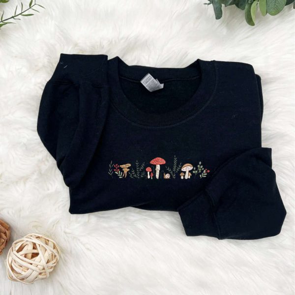 Embroidered Enchanted Forest Mushrooms Sweatshirt, Mushroom Lovers Gift