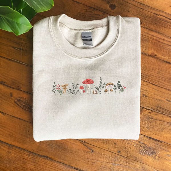 Embroidered Enchanted Forest Mushrooms Sweatshirt, Mushroom Lovers Gift