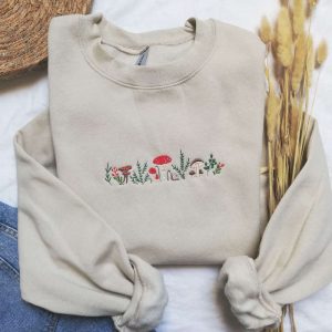 Embroidered Fall Sweatshirt,Mushroom Embroidery, Fall Crewneck,…