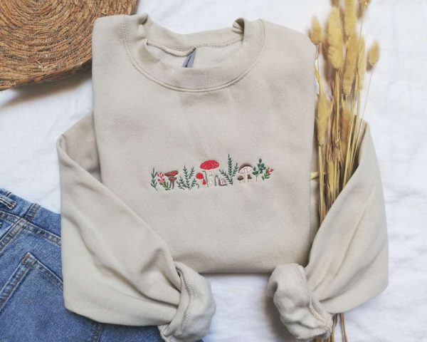 Embroidered Fall Sweatshirt,Mushroom Embroidery, Fall Crewneck, Enchanted Forest