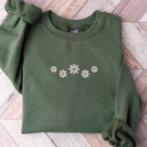 Embroidered Floral Daisy Sweatshirt, Daisy Crewneck…