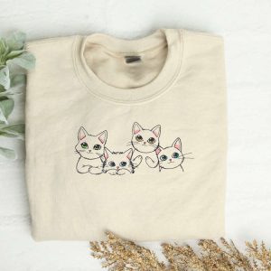 Adorable Cats Embroidered Sweatshirt, Crewneck Aesthetic…