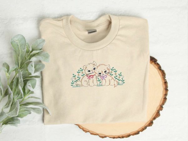 Cat Embroidered Sweatshirt, Cottagecore Sweatshirt, Gift For Cat Lover