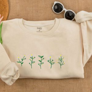 Wildflowers Crewneck Sweatshirt Embroidered, Floral Embroidered…