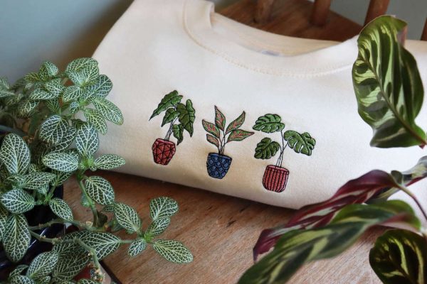 House Plants, Embroidered Sweatshirt, House Plant Eco Jumper Gift For Family