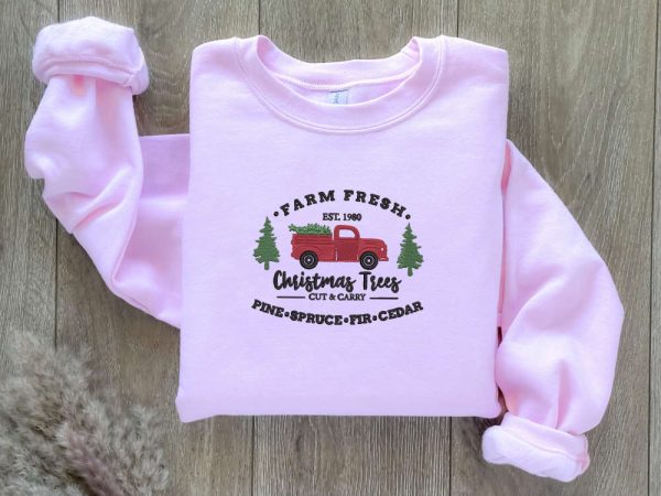 Christmas Farm Fresh Truck Embroidered Sweatshirt, Best Gift For Christmas