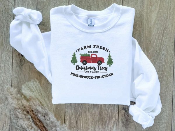 Christmas Farm Fresh Truck Embroidered Sweatshirt, Best Gift For Christmas