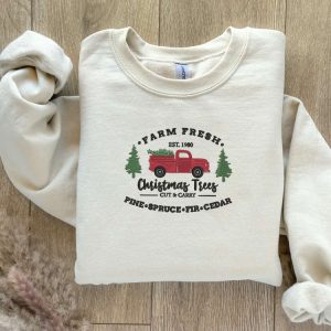 Christmas Farm Fresh Truck Embroidered Sweatshirt,…