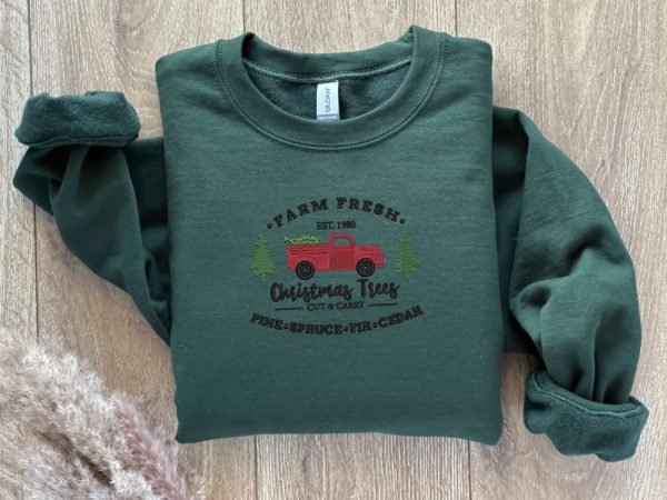 Christmas Farm Fresh Truck Embroidered Sweatshirt, Best Gift For Christmas