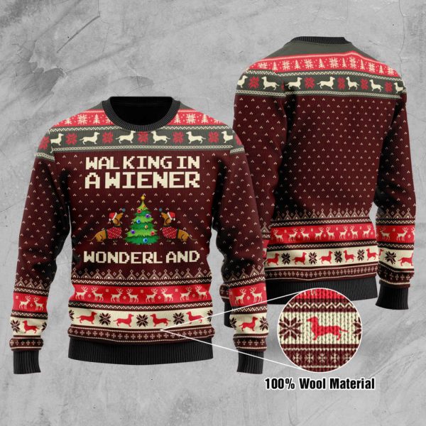 Walking In A Wiener Wonderland Ugly Christmas Sweater Dachshund Dog Sweatshirt