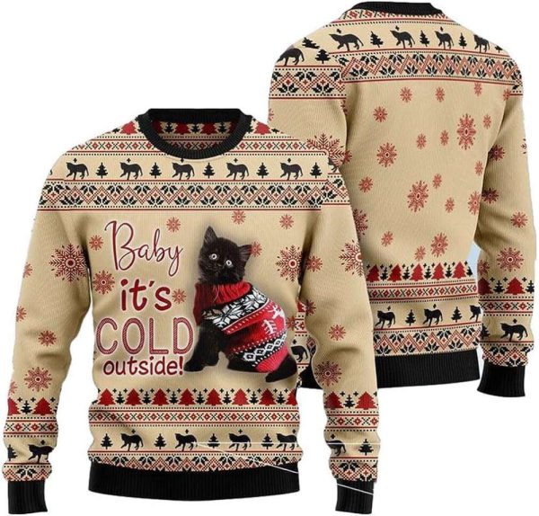 Black Cat  For Men Women Pullover Holiday Vacation Sweater For Men Women