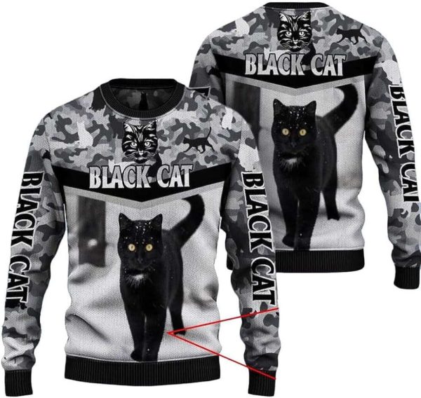 Black Cat  For Men Women Pullover Holiday Vacation Sweater For Men Women