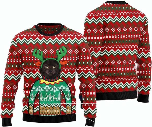 Black Cat  For Men Women Pullover Holiday Vacation Sweater For Men Women