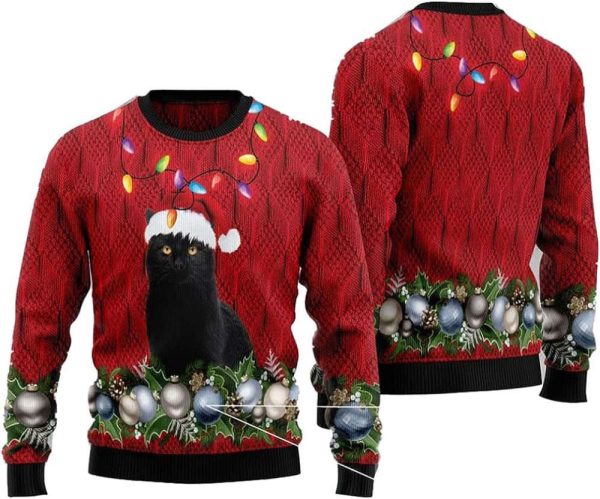 Black Cat  For Men Women Pullover Holiday Vacation Sweater For Men Women