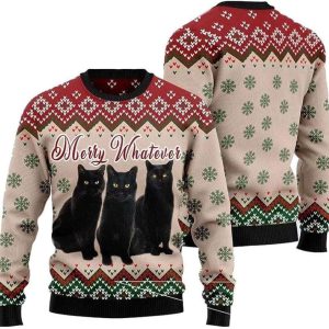 Black Cat Ugly Christmas Sweater Pullover…