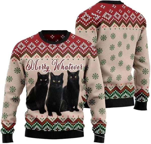 Black Cat Ugly Christmas Sweater Pullover Holiday Vacation Sweater, For Cat Lovers