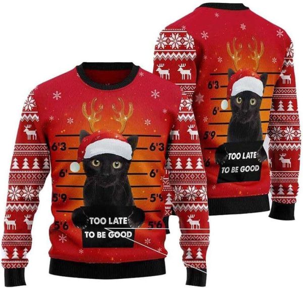 Black Cat Ugly Christmas Sweater Pullover Holiday Vacation Sweater, For Cat Lovers