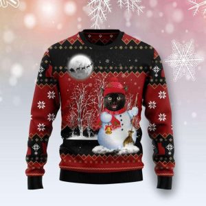 Black Cat Snowman Ugly Christmas Sweater,…