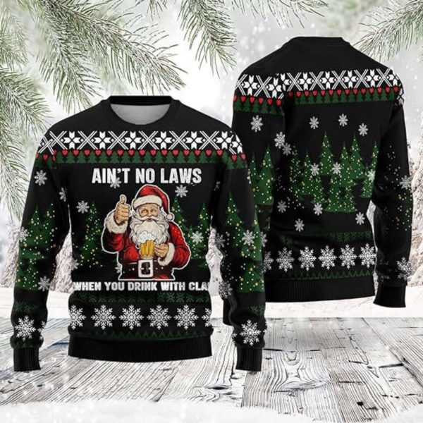 Santa Claus Christmas Sweaters, Funny Ugly Christmas Sweater Crewneck For Family