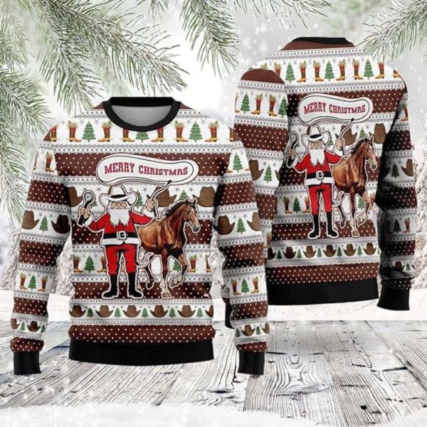 Cowboy Christmas Sweaters, Horse Ugly Christmas Sweater For Women Men